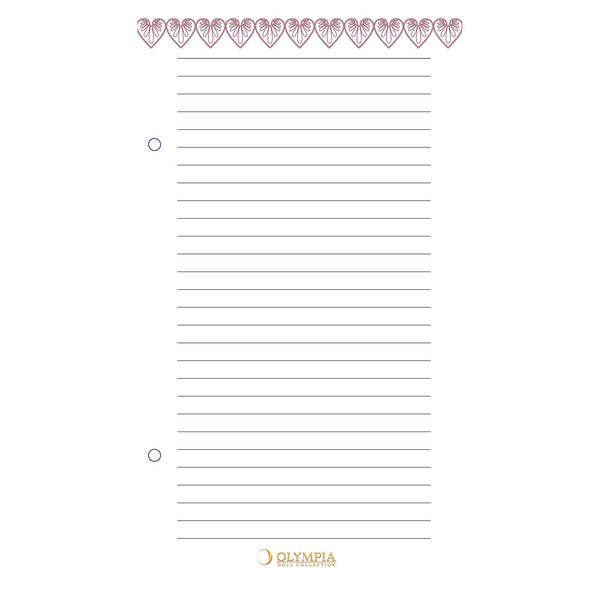 Lined paper with decorative border and Olympia logo at the bottom.